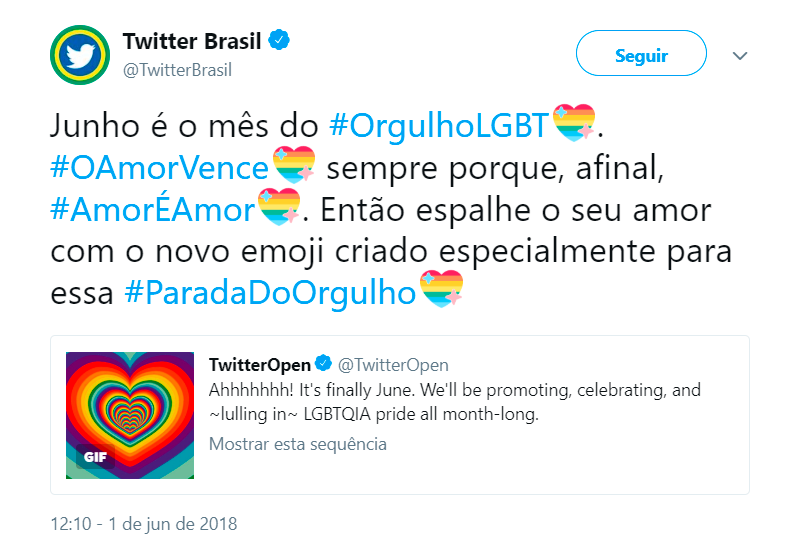 Twitter lança emoji em comemoração ao mês do Orgulho LGBTQ+ Twitter lança emoji em comemoração ao mês do Orgulho LGBTQ+