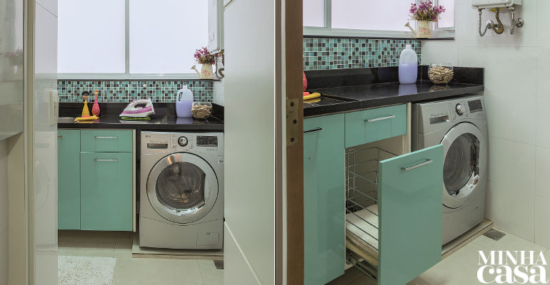 Lavanderia com ótimas ideias de aproveitamento de espaço