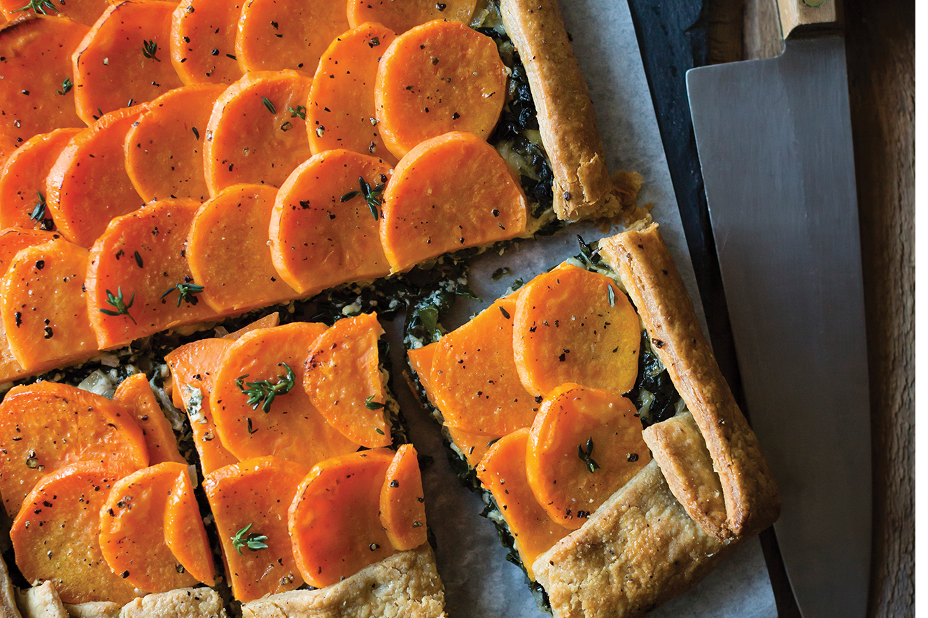 Torta rústica de batata-doce e espinafre