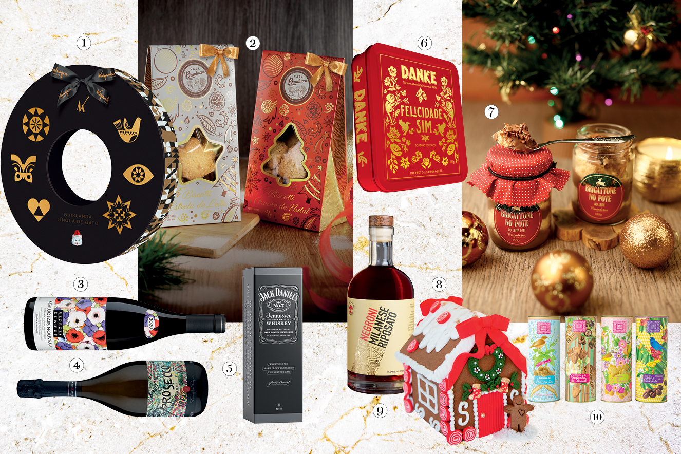 Vitrine comidas e bebidas para o Natal e Ano Novo