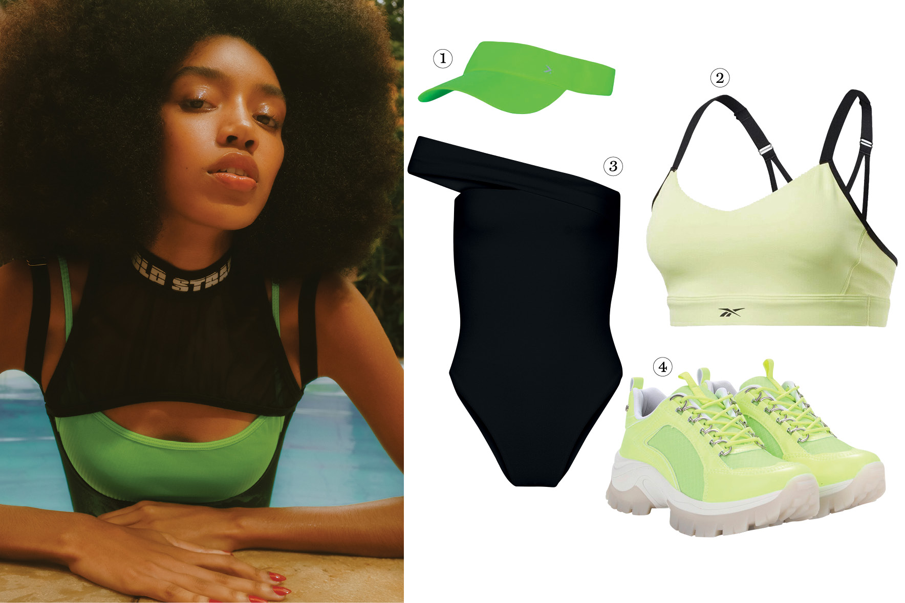 Modelos vestem as roupas do editorial acima e, ao lado, h&aacute; pe&ccedil;as parecidas par copiar o look.