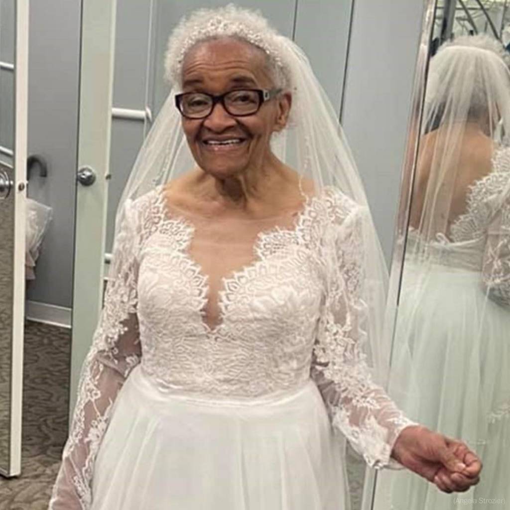 Senhora de 94 anos realiza sonho de usar vestido de noiva