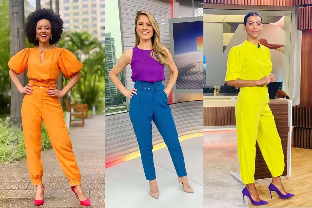 Look das jornalistas - Profissionais com peças coloridas