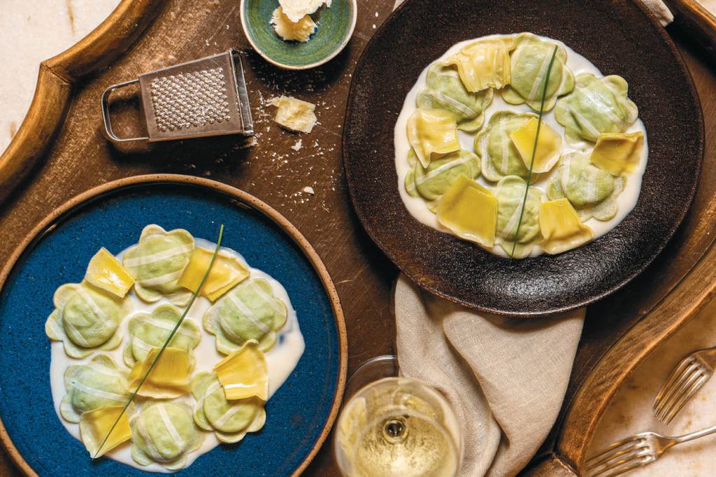 Flor de alcachofra com mascarpone e fonduta