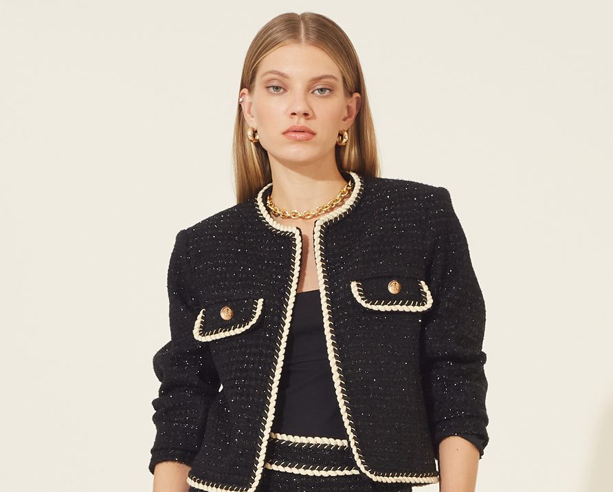 Conjunto de tweed com brilho, da Amissima.
