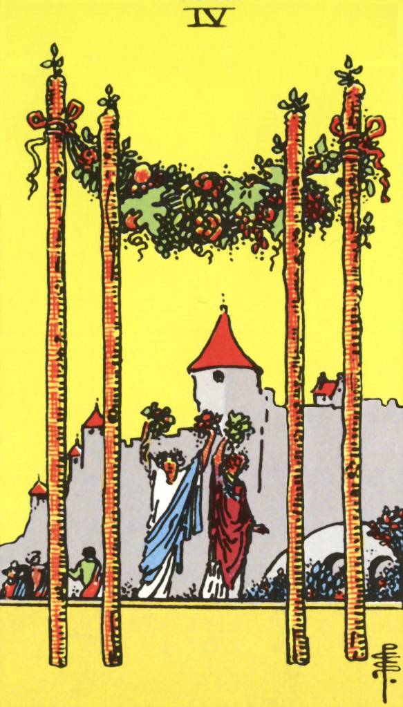 tarot-4-de-paus '4 de Paus' no tarô traz a necessidade de parcerias para obter sucesso.