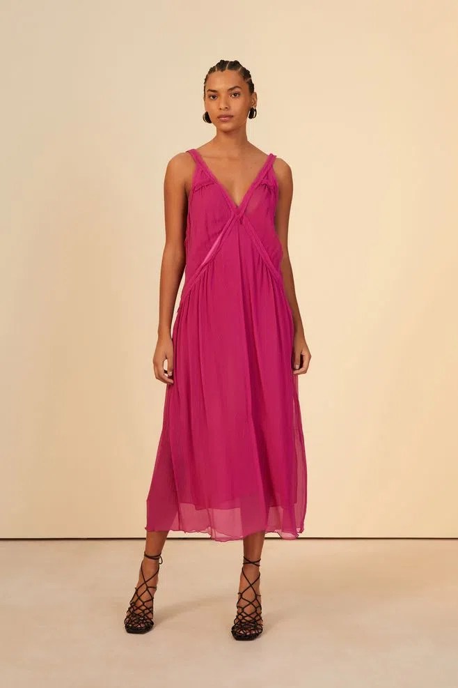 Vestido midi de chiffon de seda pura