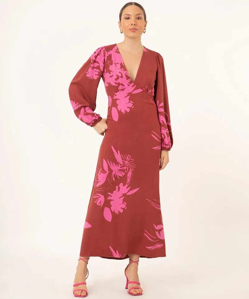 Vestido longo de viscose floral