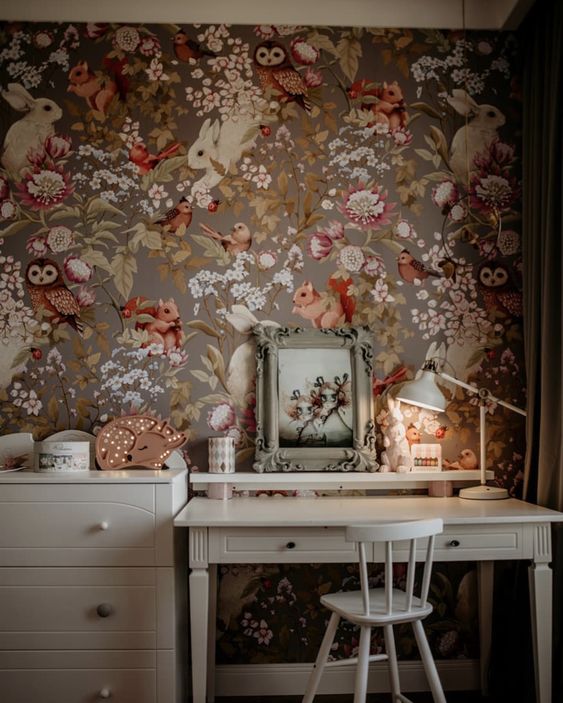floral-com-animais papel de parede floral com animais