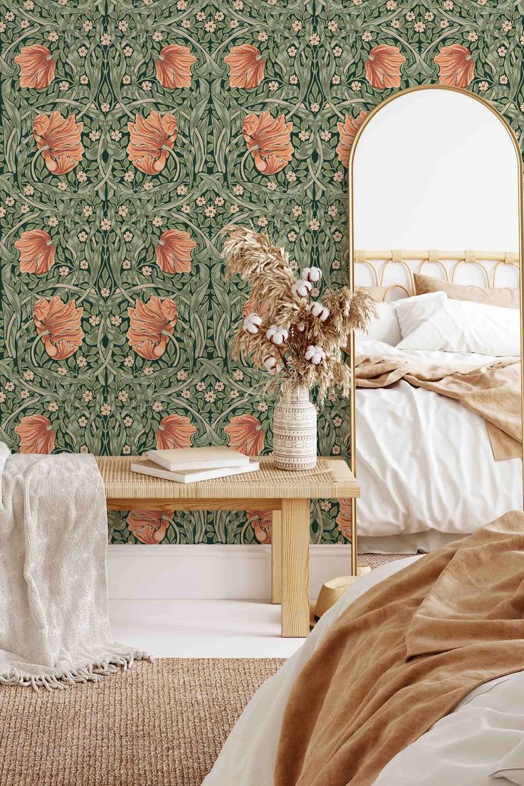 parede-floral-quarto quarto com papel de parede floral