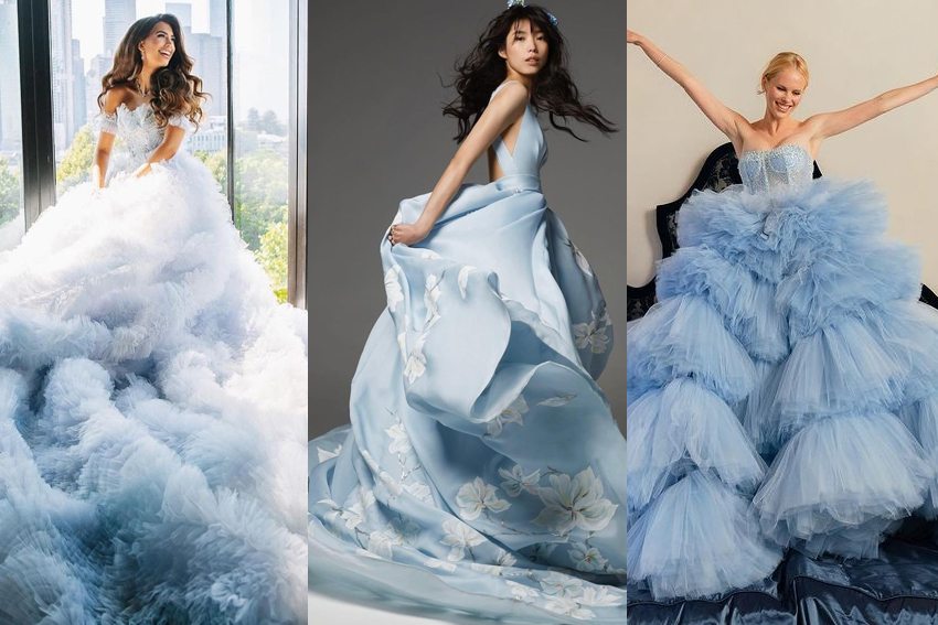 Vestido de noiva azul é uma das tendências de 2023