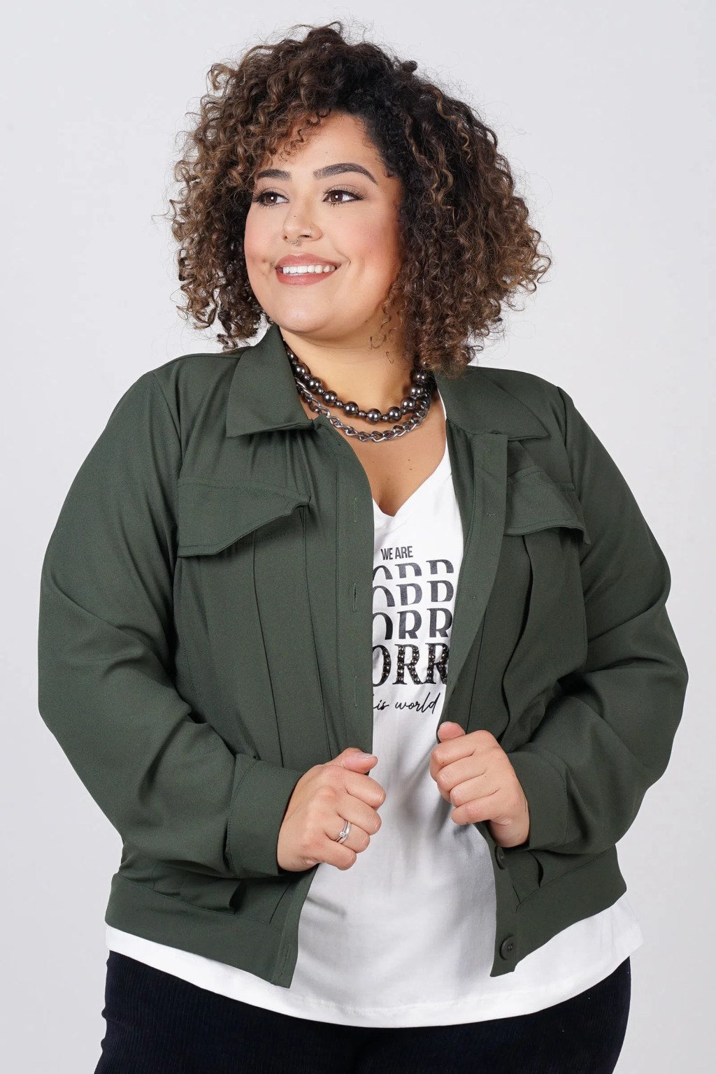 Jaqueta verde musgo plus size