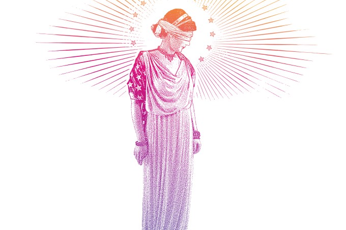 American Lady Justice with sad expression