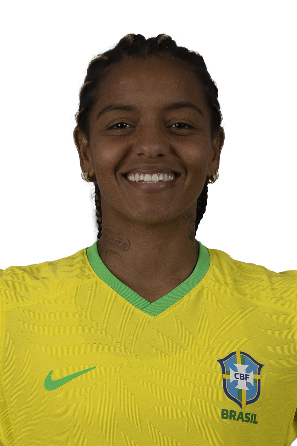 Geyse_3x4_SEM FUNDO Geyse, jogadora da seleção brasileira de futebol.