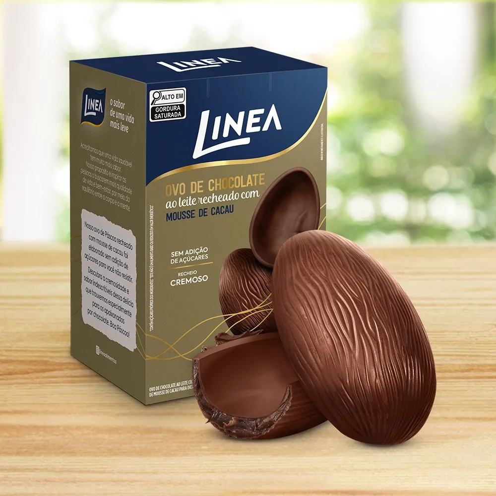 Linea – Ovo de Páscoa sem adição de açúcar recheado com mousse de chocolate Ovo de Páscoa sem adição de açúcar recheado com mousse de chocolate