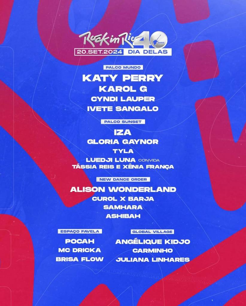 Programação dos palcos do Rock in Rio 2024 dia 20 de setembro