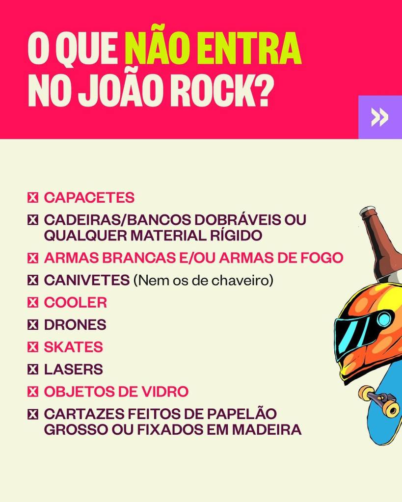 Lista de itens proibidos para entrar no Festival João Rock