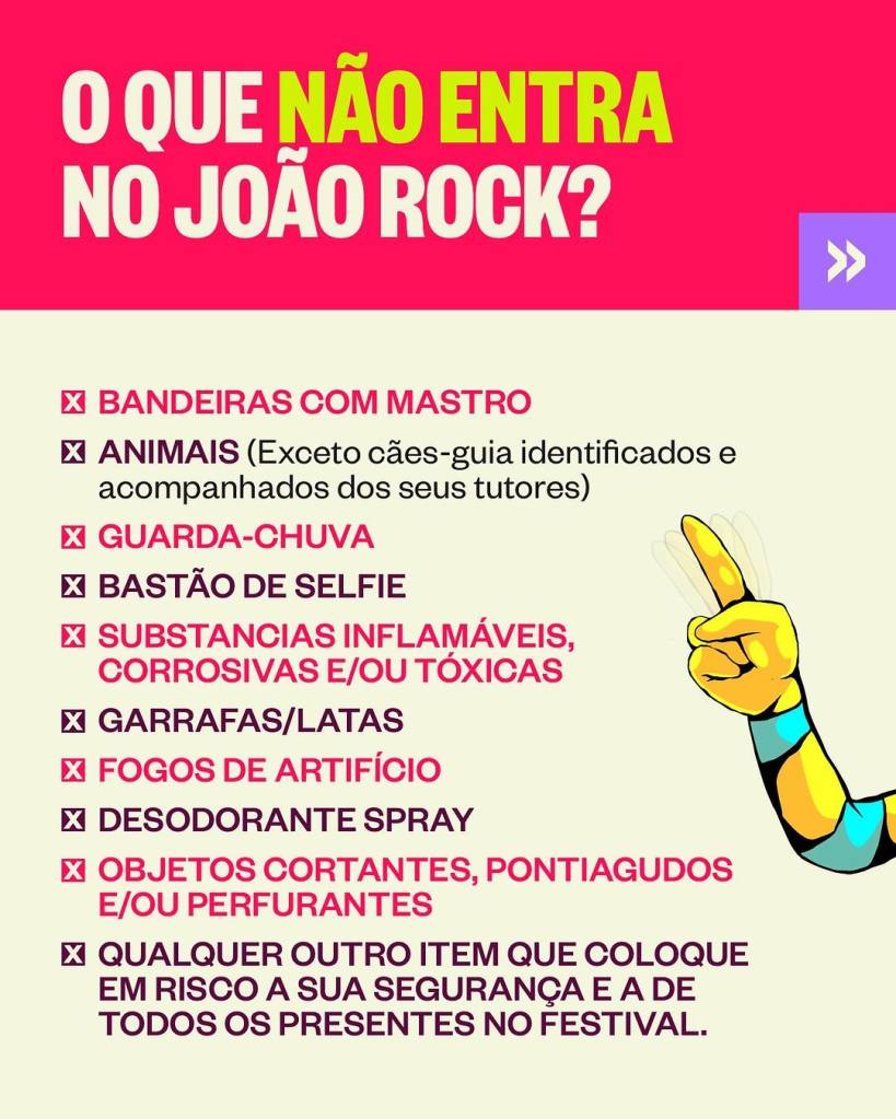 Diversos itens não são permitidos para entrada no Festival João Rock