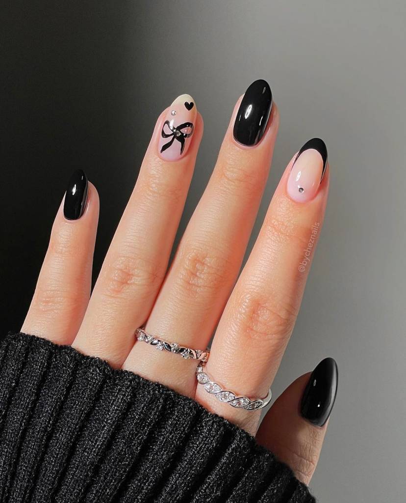 inspirações-unhas-pretas-decoradas-com-laço inspirações-unhas-pretas-decoradas-com-laço