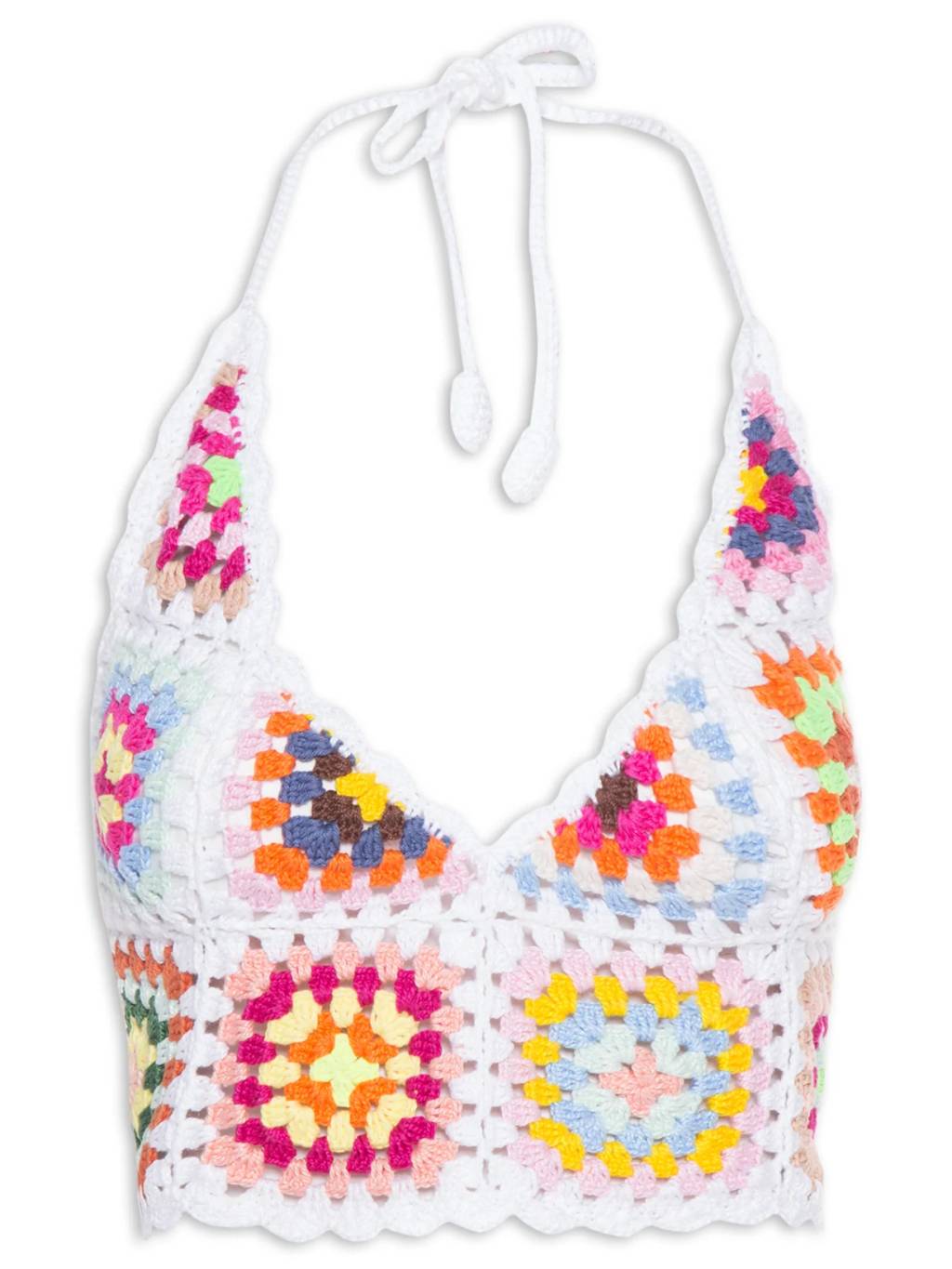 Blusa de croch&ecirc; branca e colorida