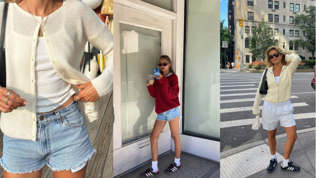 cardigan-com-shorts Nos dias mais quentes, shorts com cardigan é uma opção