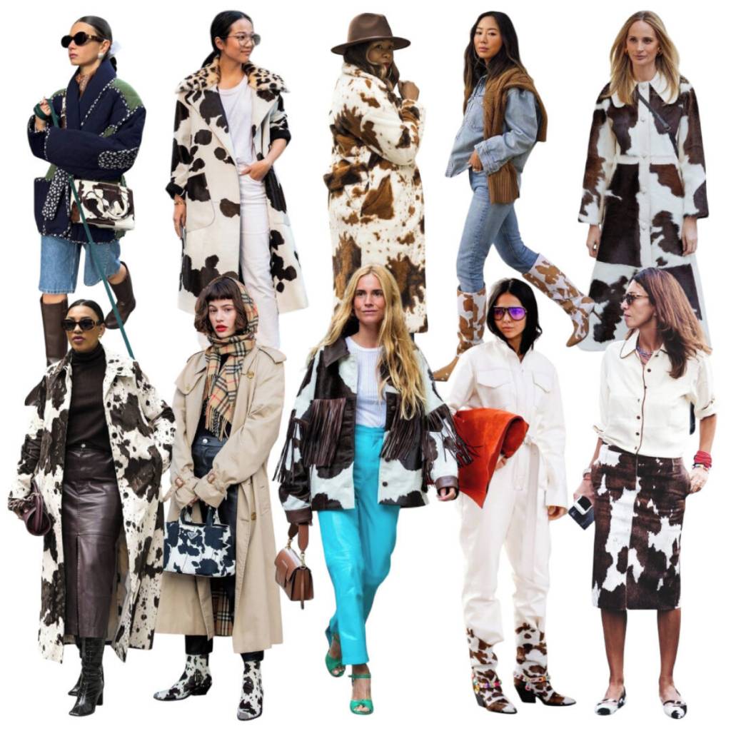 estampas-outono-cow-print Estampa de Cow Print oferece diferentes tipos de uso neste Outono, como botas, bolsas e casacos compondo com looks neutros