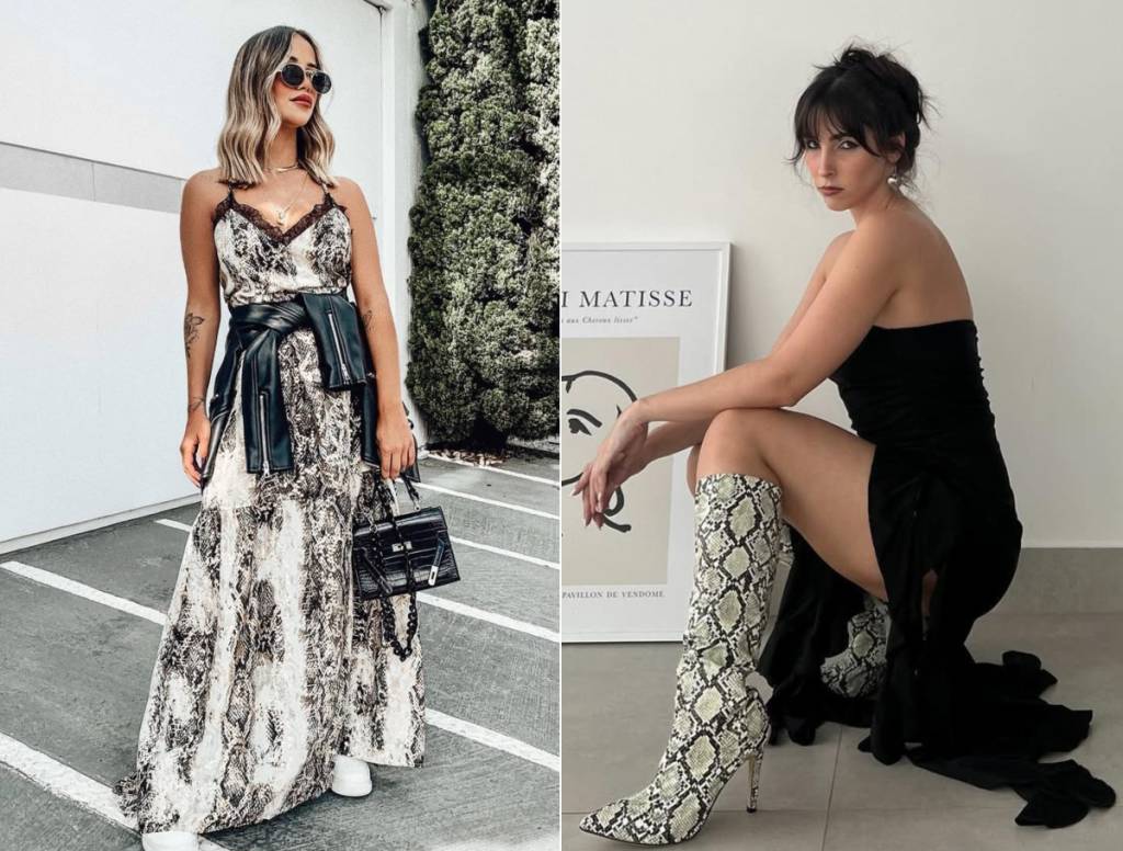estampas-outono-snake-print Estampas de cobra, as snake prints, vão bem no Outono 2025 com vestidos e botas, por exemplo