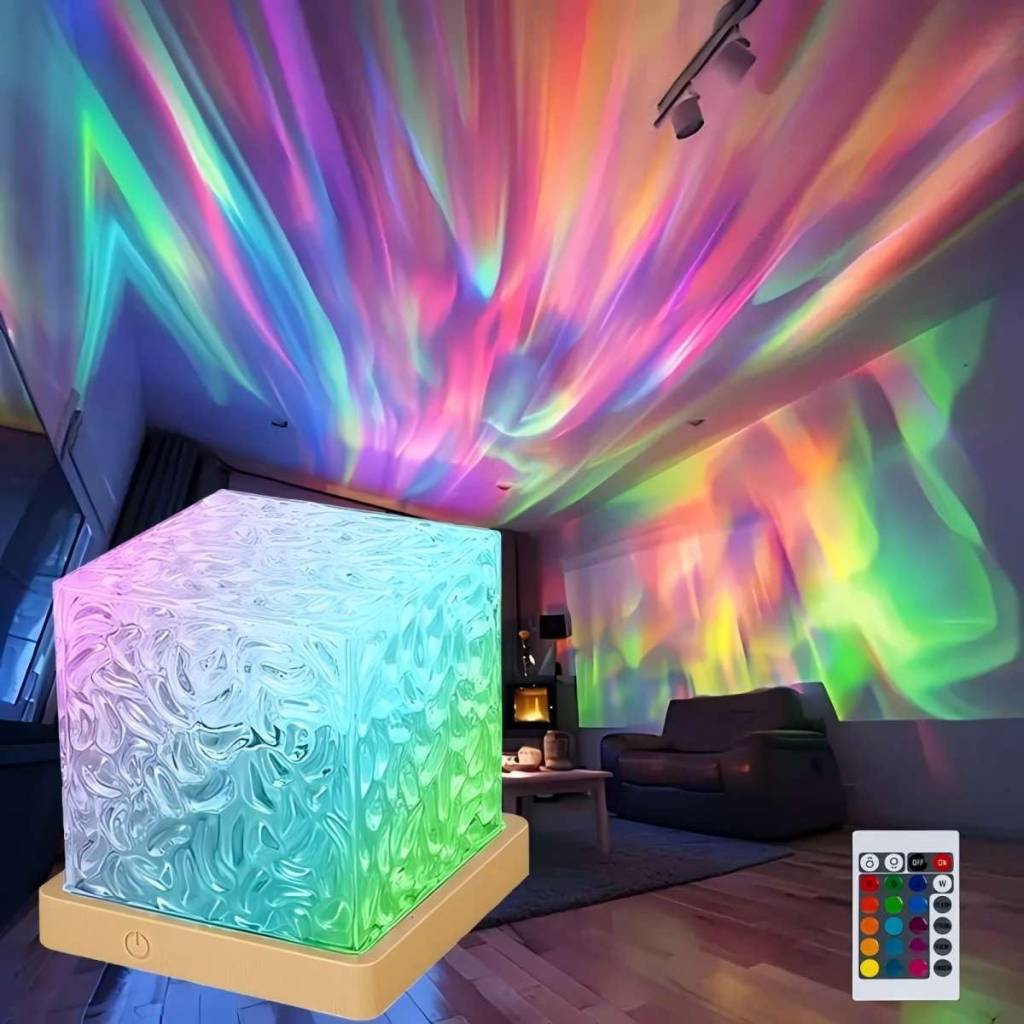 Luminária Projetor Portátil com Efeito de Água Aurora 16 Cores