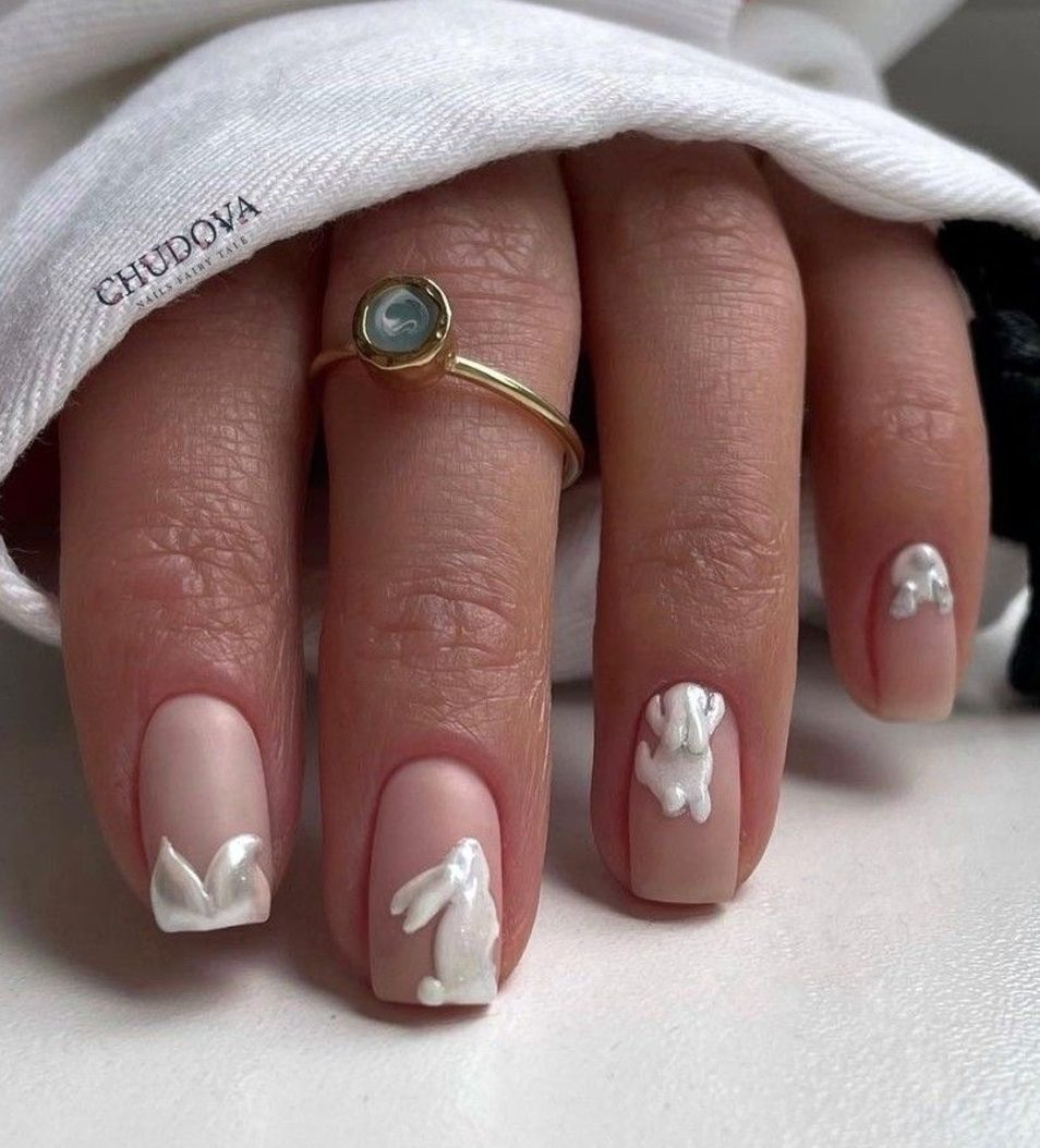 unhas-pascoa (3) Nail art com coelhos perolados