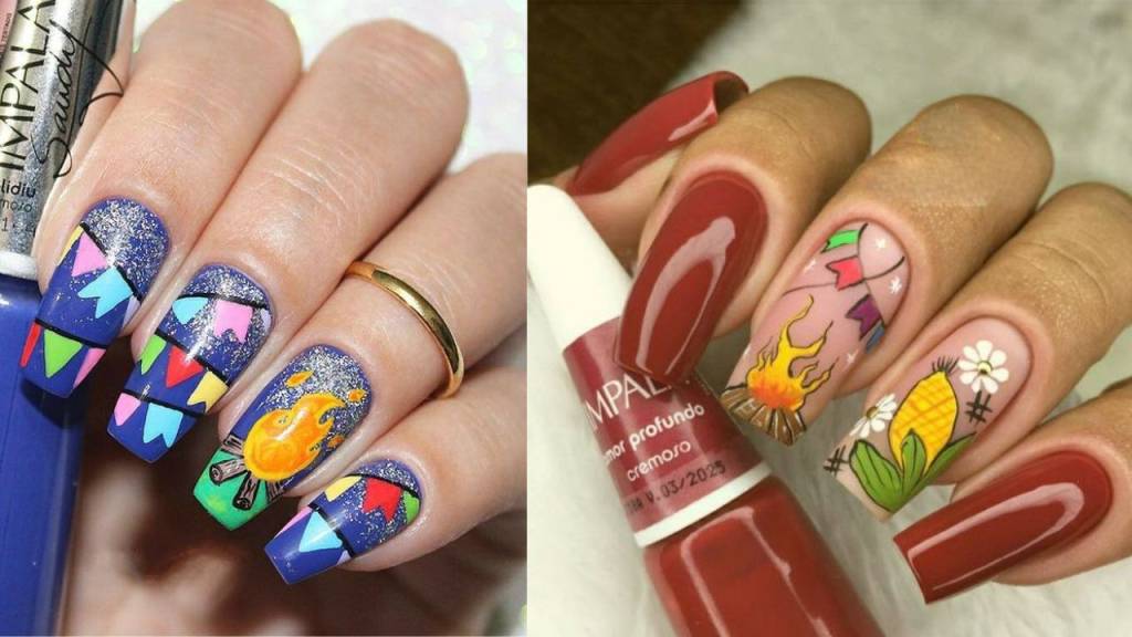 5 – unhas-festa-junina (4) Duas fotos de unhas decoradas com tema de festa junina