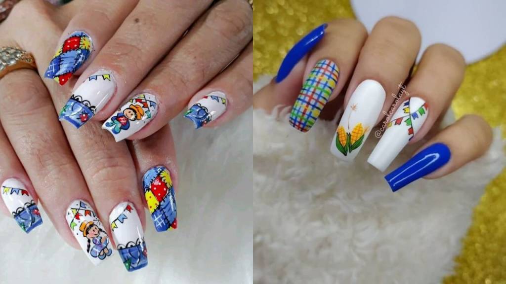 5 – unhas-festa-junina (5) Duas fotos de unhas decoradas com tema de festa junina