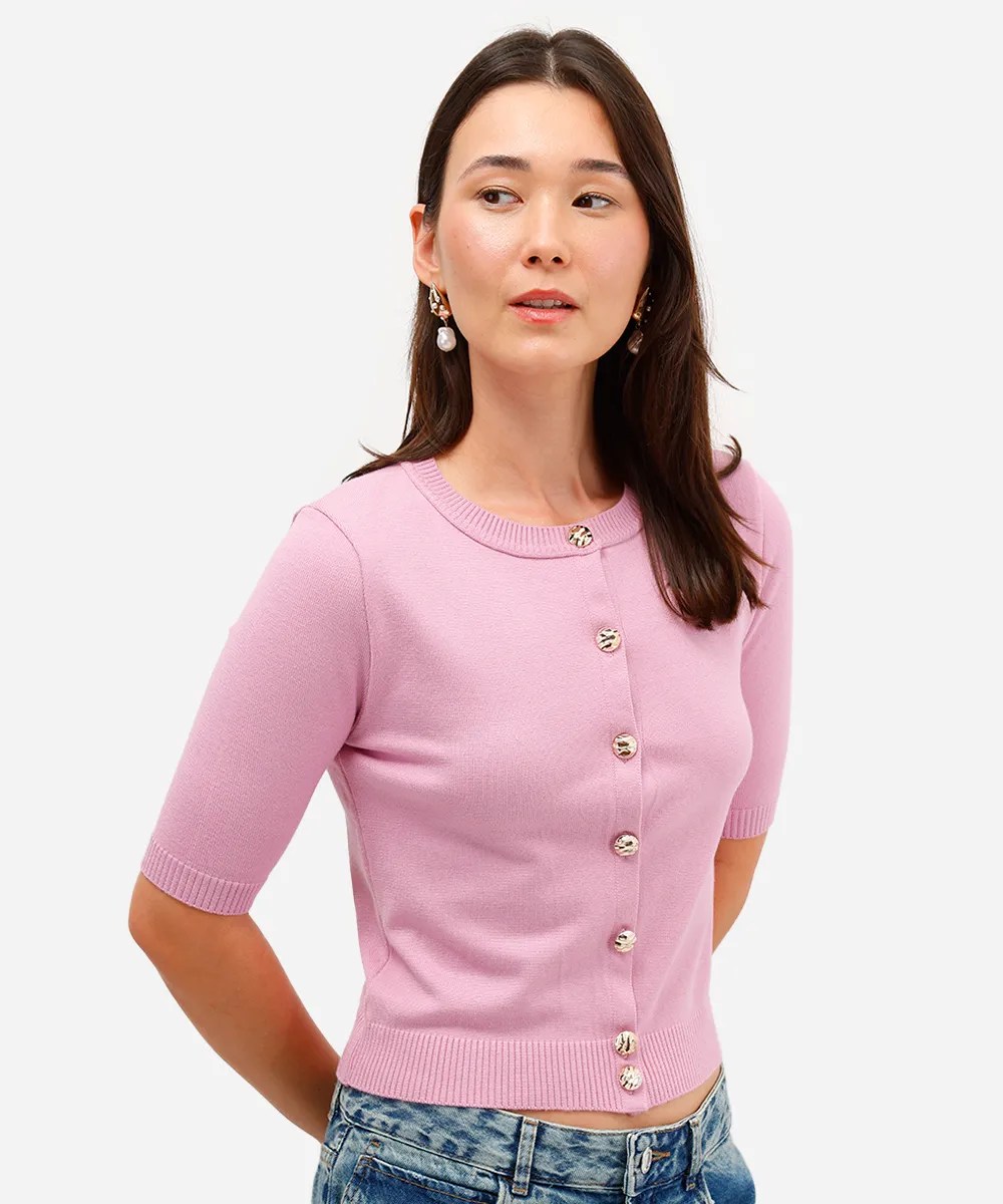 Cardigan de tricô rosa