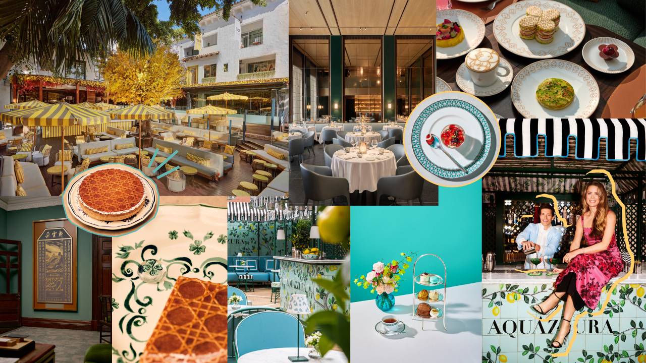 Colagem de diversos ambientes de restaurantes