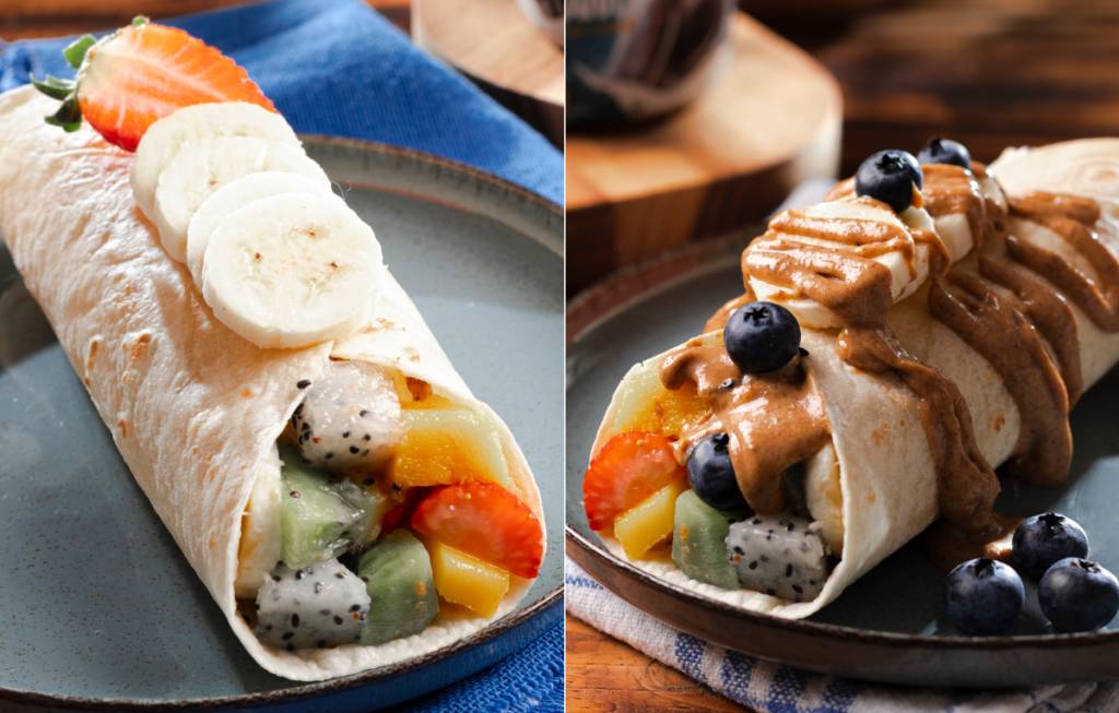 Wrap de frutas com pasta de amendoim é sobremesa saudável pós-jantar do Dia dos Namorados