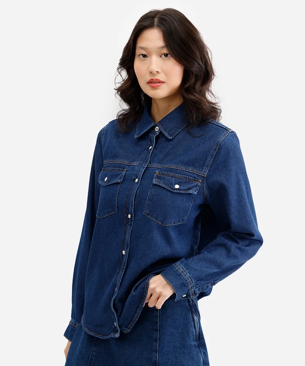 Camisa jeans azul escuro