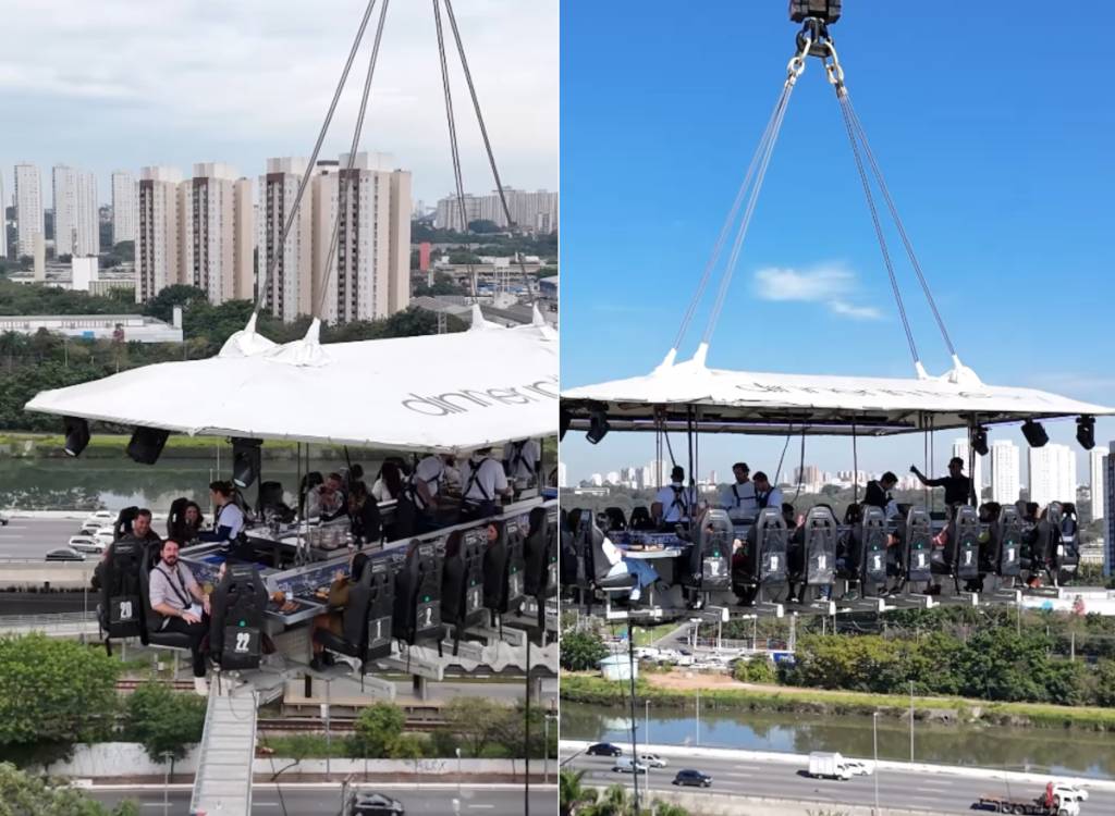 Refeições do Dinner in the Sky acontecem em frente à Marginal Pinheiros, em São Paulo, até 27 de julho