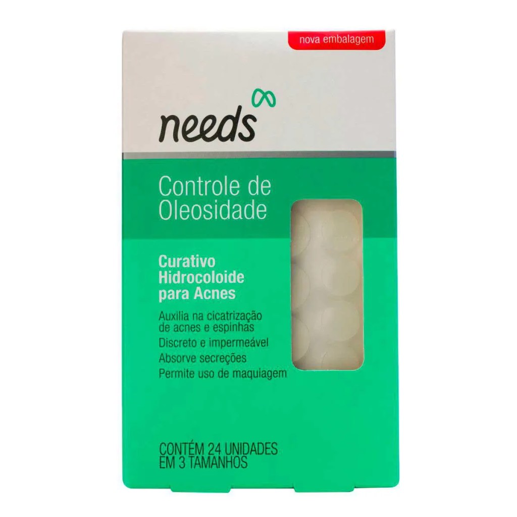 Imagem mostra adesivo secativo para espinhas, de Needs.