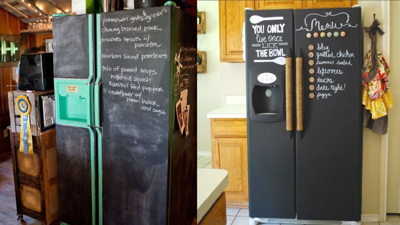 Painel de giz de cera na geladeira