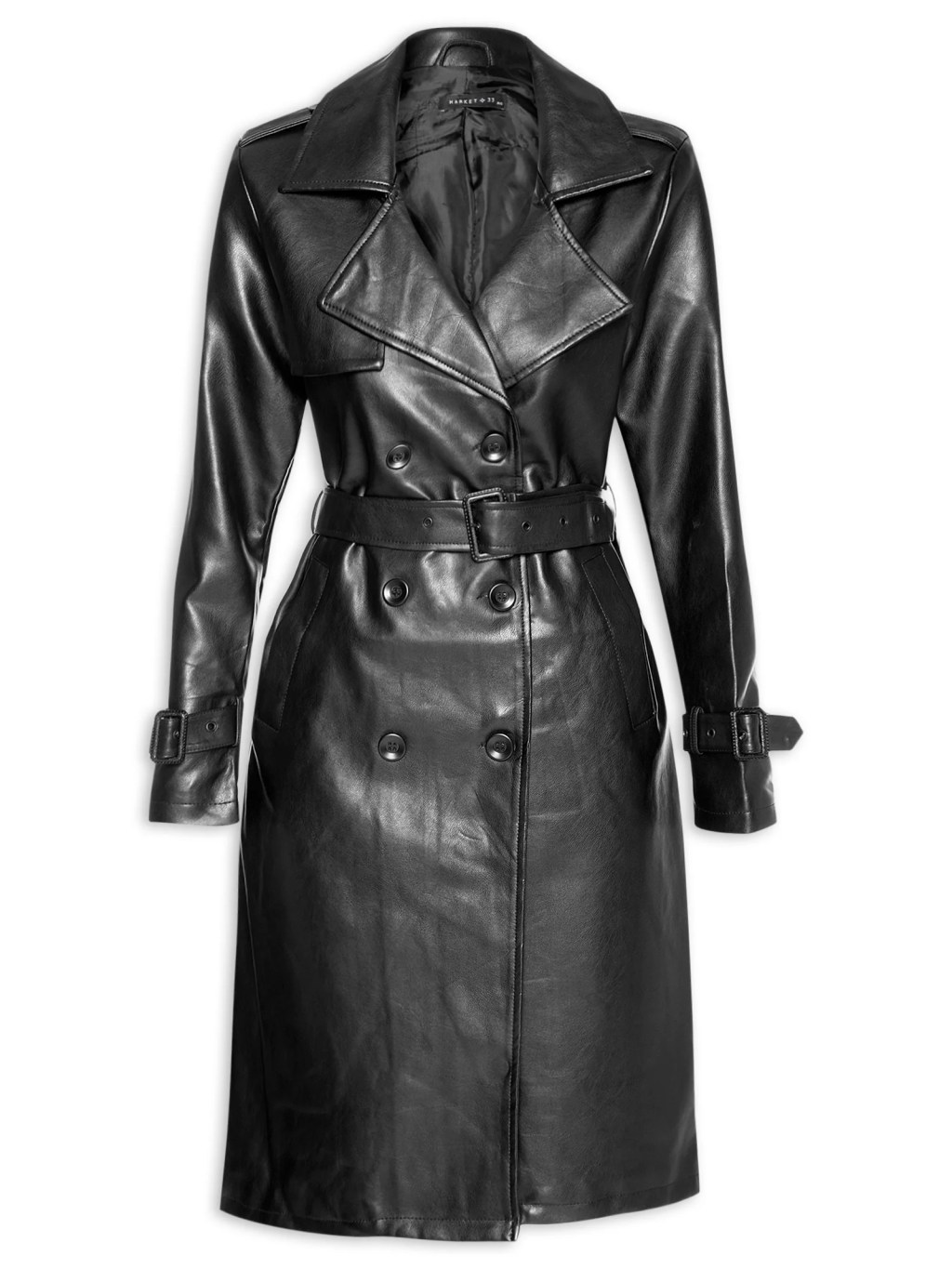 Trench coat preto de couro