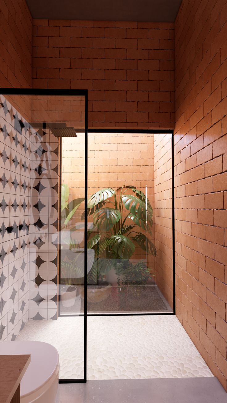 parede de tijolinho aparente no banheiro