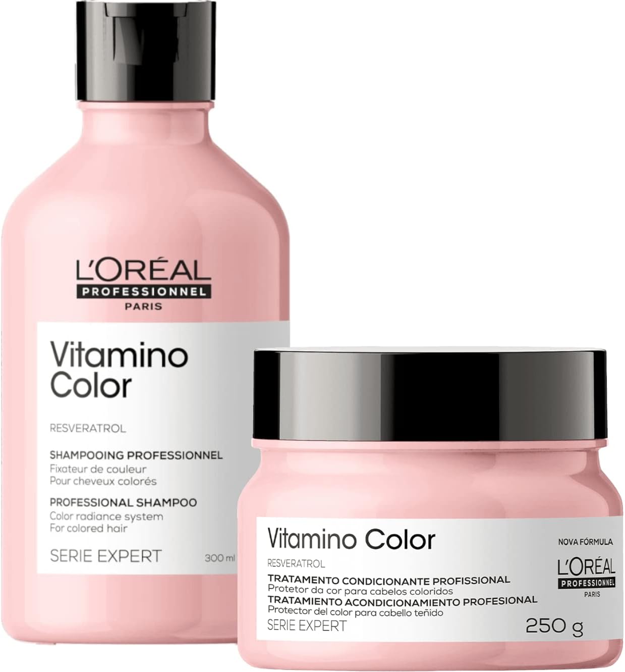Cont&eacute;m shampoo de 3ml e m&aacute;scara capilar de 25g da linha S&eacute;rie Expert Vitami Color da L'Or&eacute;al Professionnel