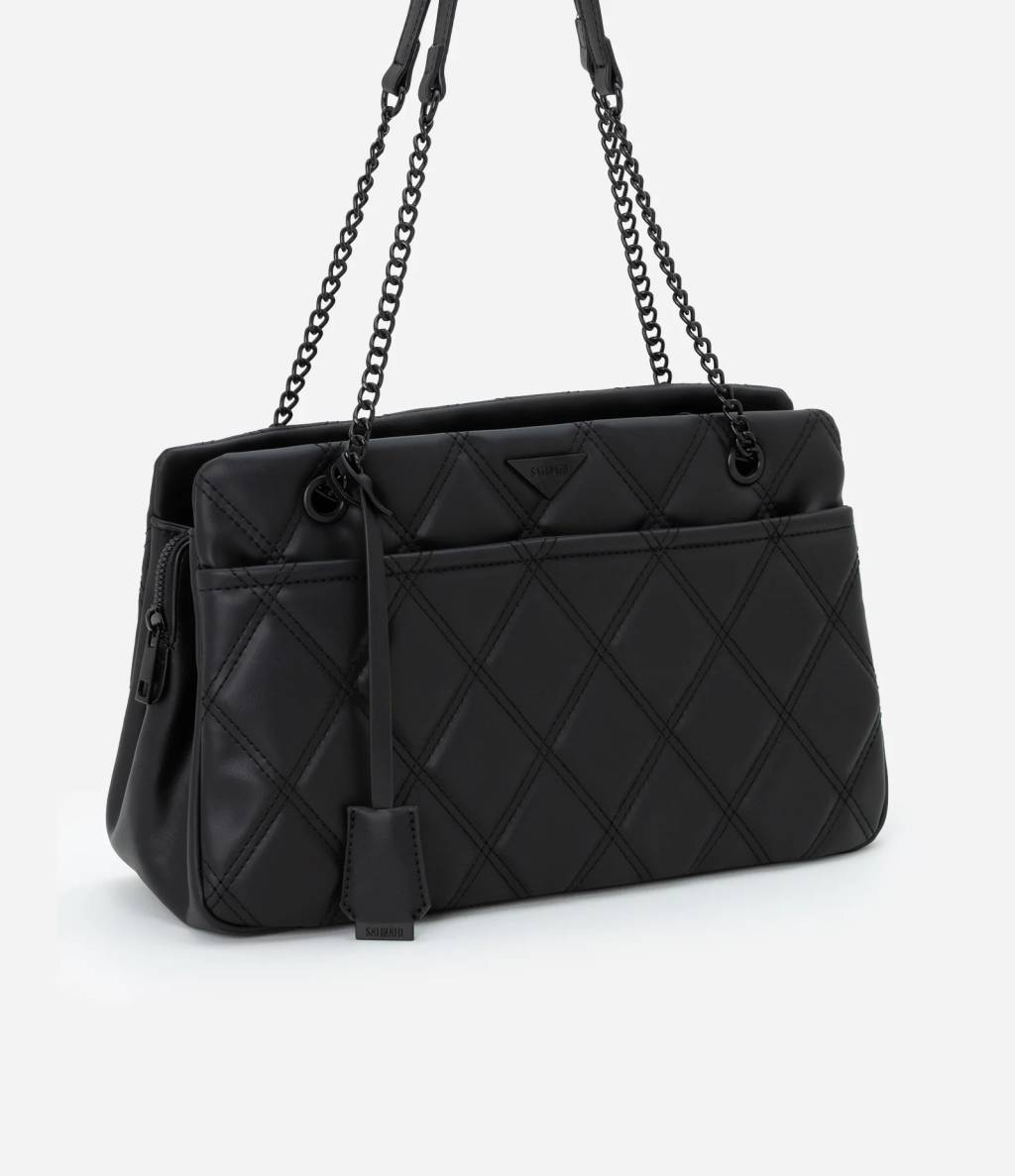 Foto de uma bolsa de couro preta