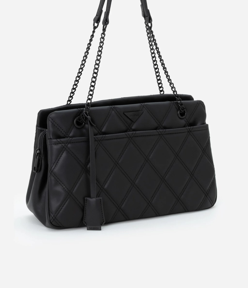 Foto de uma bolsa de couro preta