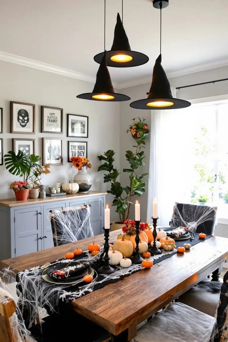 Imagem de decora&ccedil;&atilde;o com toalha de mesa para o halloween.