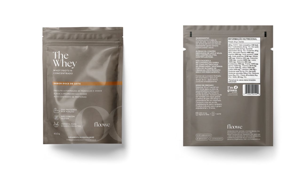 Imagem de embalagem de whey e tabela nutricional