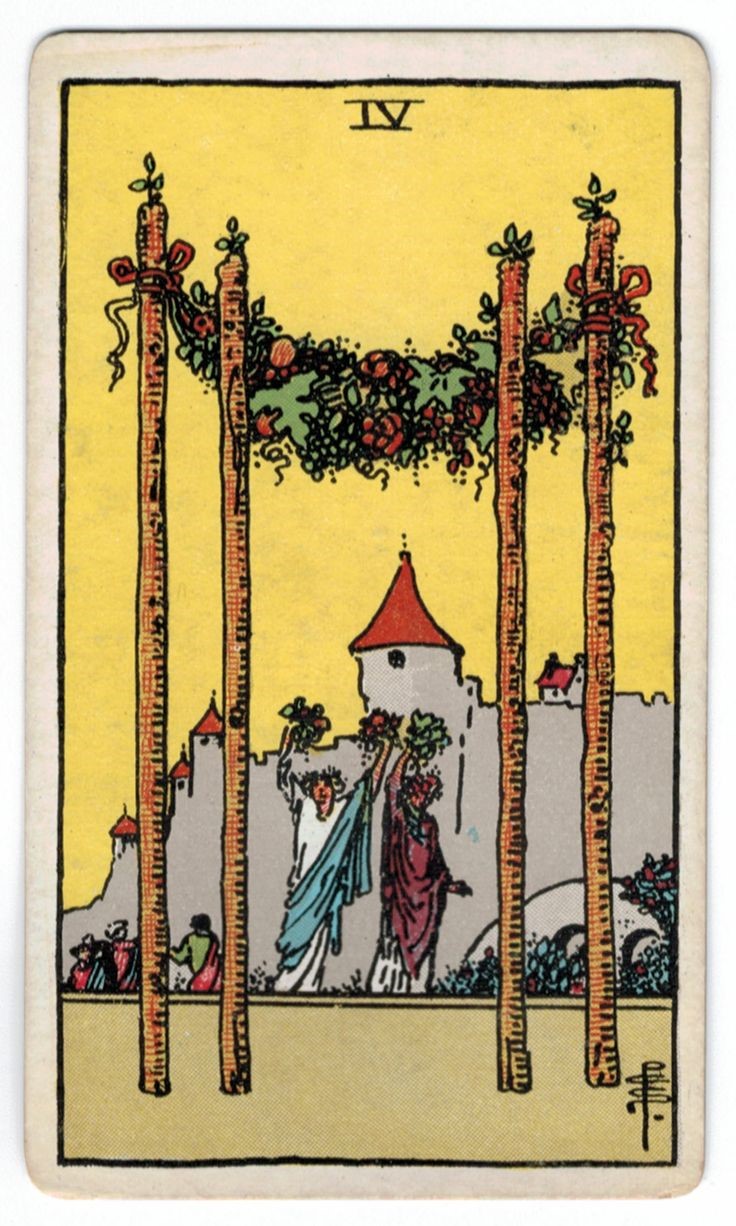 Imagem da carta Quatro de Paus do tar&ocirc; representando o recome&ccedil;o e a intensidade