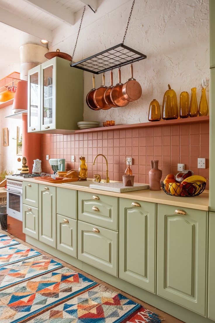 Um toque pistache nas lou&ccedil;as da prateleira.