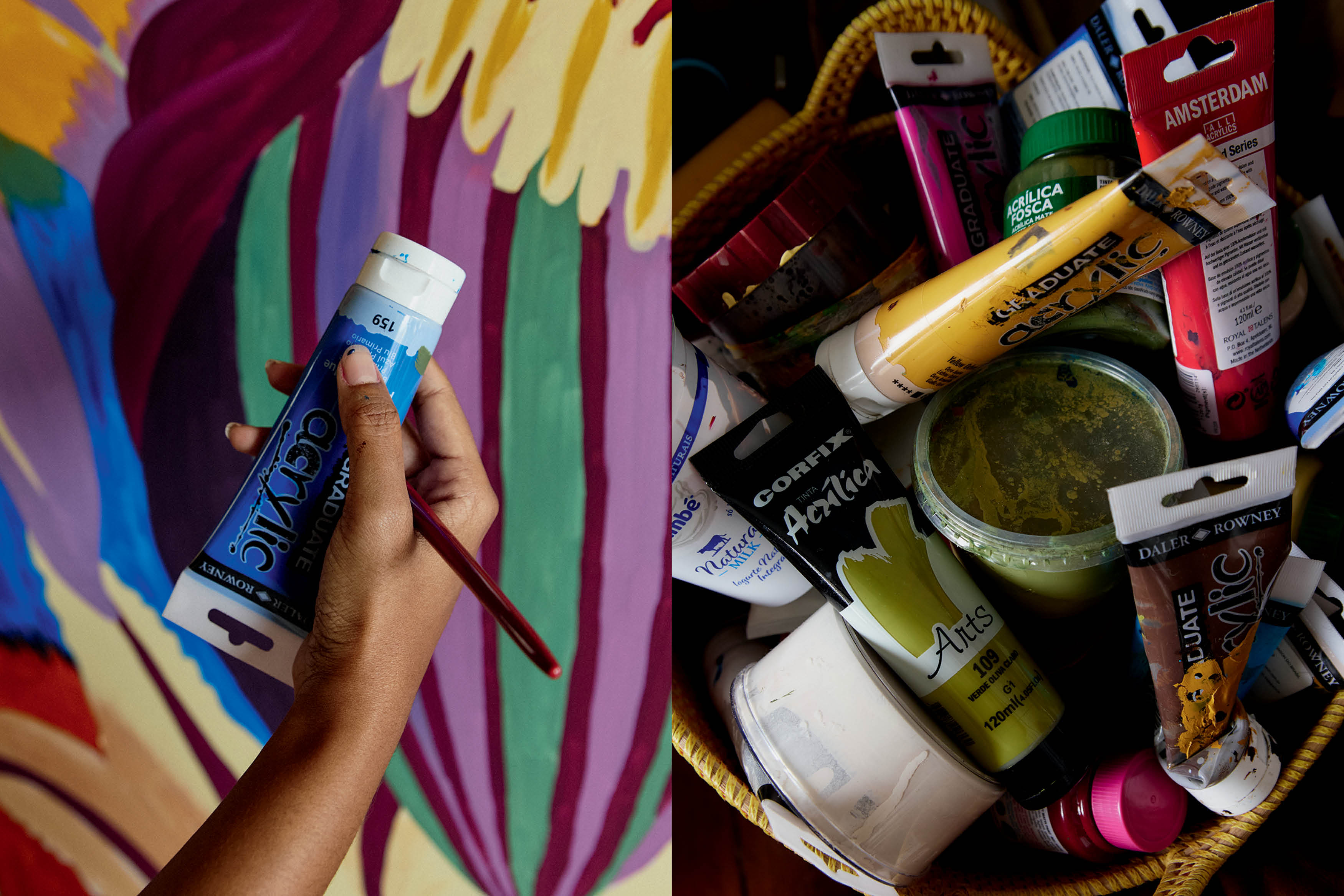 Elementos de pintura como pintas e pinceis