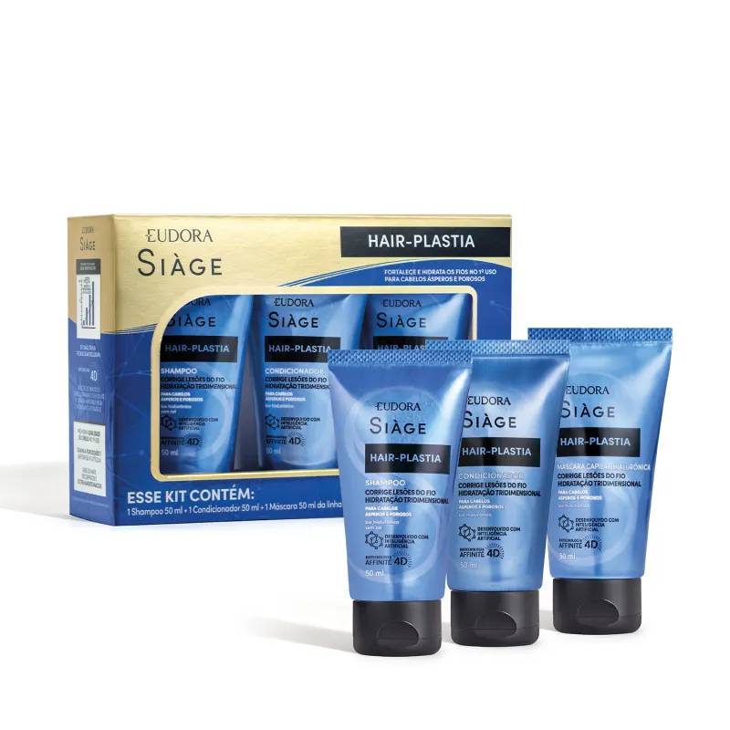 Imagem de kit travel size shampoo, condicionador e m&aacute;scara da Eudora.