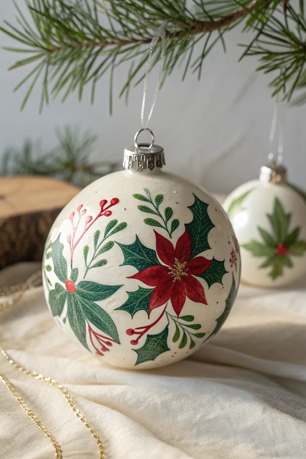 Imagem de bola de natal r&uacute;stica.